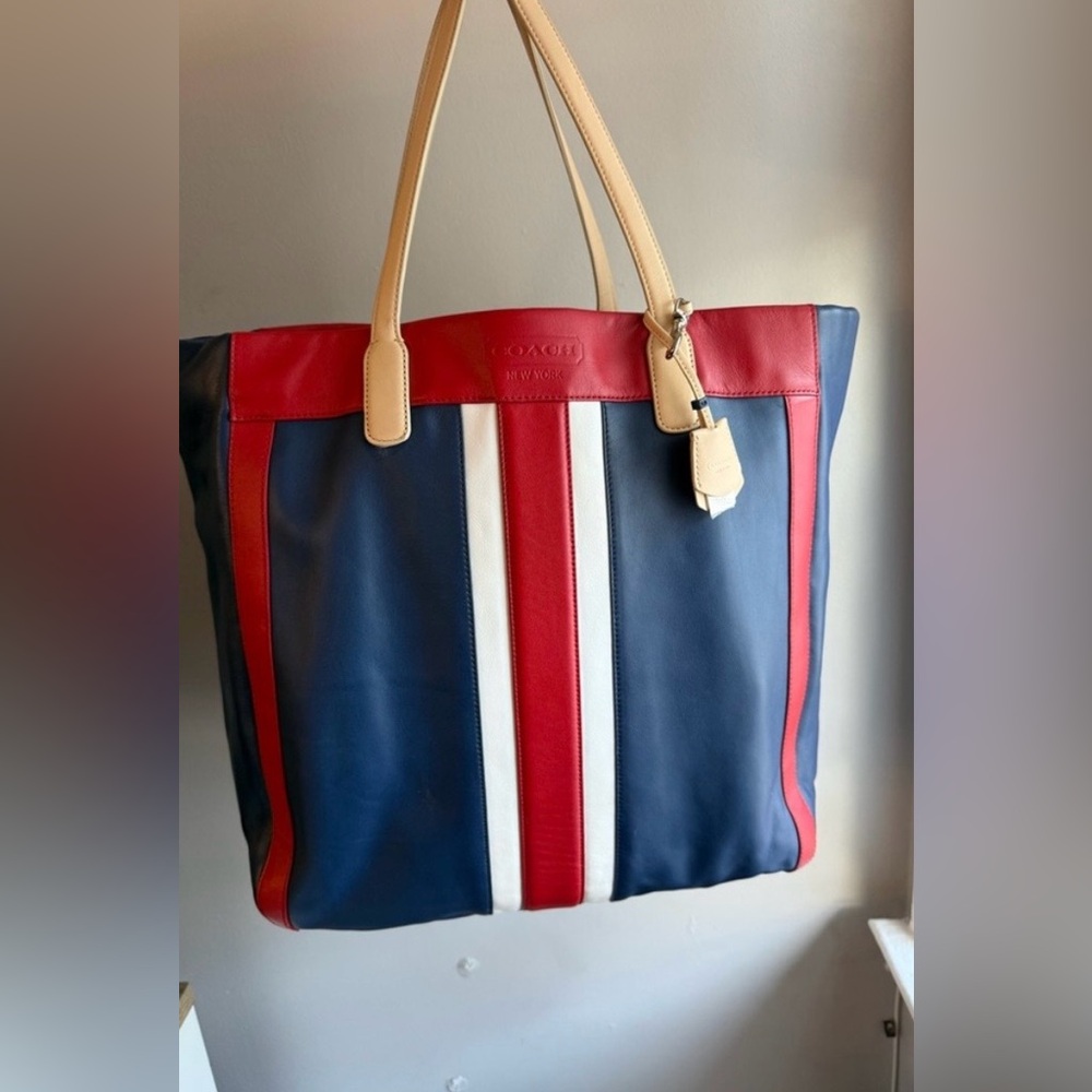 Coach large RARE Navy and Red Striped Tote